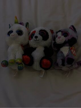 Bundle of 3 TY Beanie Plush Panda in Black and White - Soft Small Pet Toy